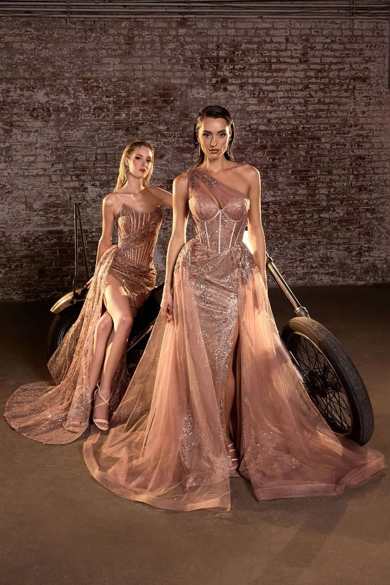 Strapless Fitted Glitter Embellished Gown