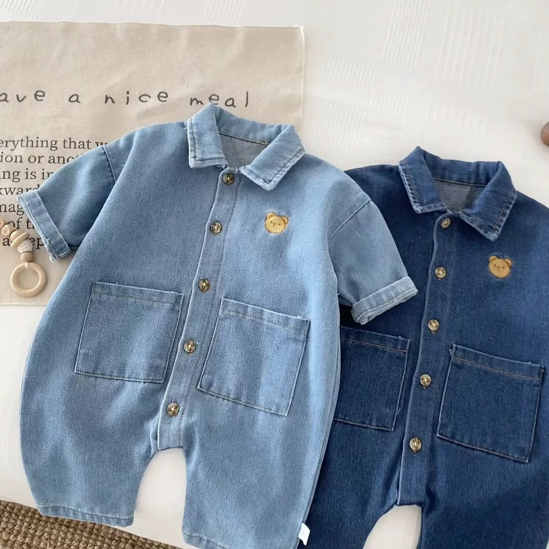 Autumn and Spring Arrival Baby Unisex Long Sleeves Cartoon Pattern Single Breasted Denim Rompers, MyKids-USA®, Bodysuits, MyKids-USA - - - - - - - .