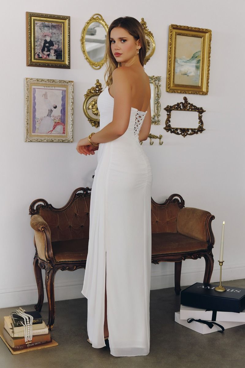 Strapless Chiffon Gown Bridal is, Sculpted Bodice and Draped Silhouette