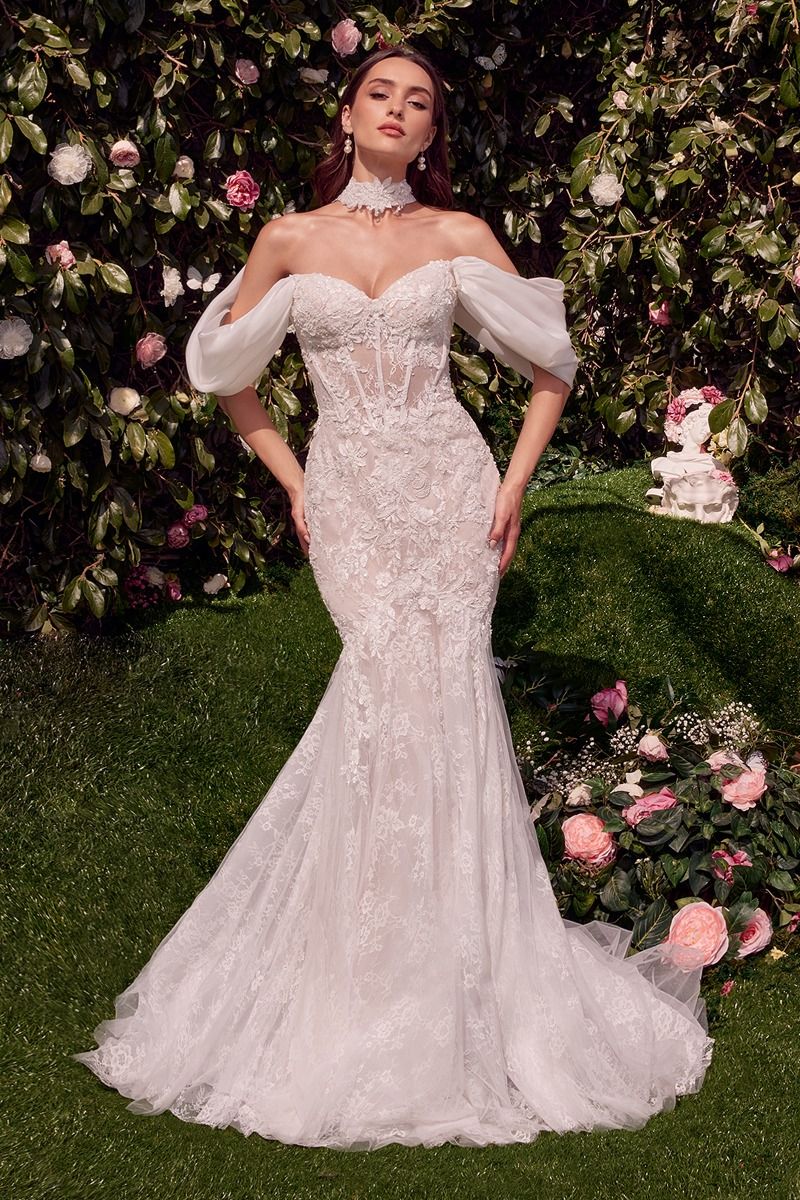 detachable mermaid wedding dress Mermaid Detachable Train Long Sleeves Scoop Wedding Dresses With Applique,MW484