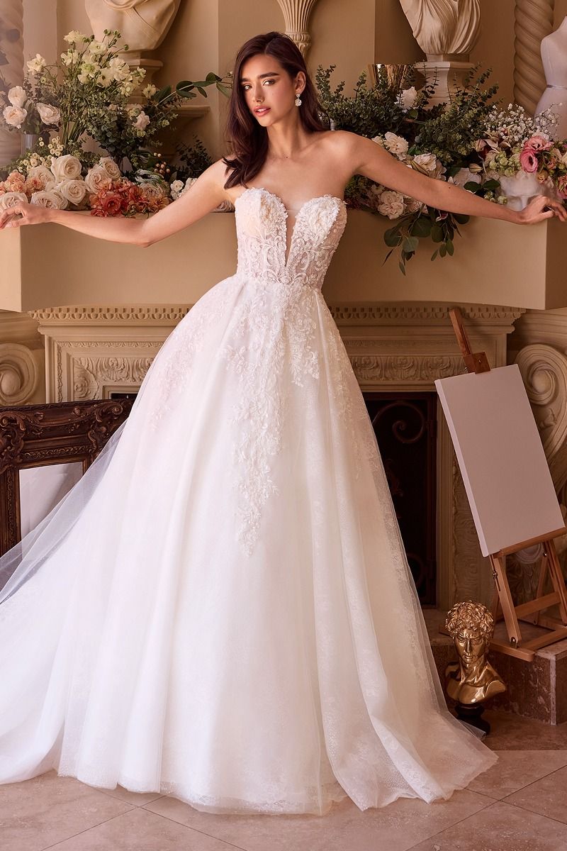 Strapless Wedding Ball Gown & Lace Bolero 12 / Off White
