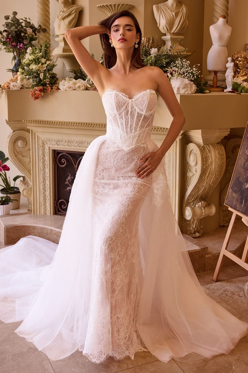 Fitted Lace Wedding Dress & Removable Overskirt