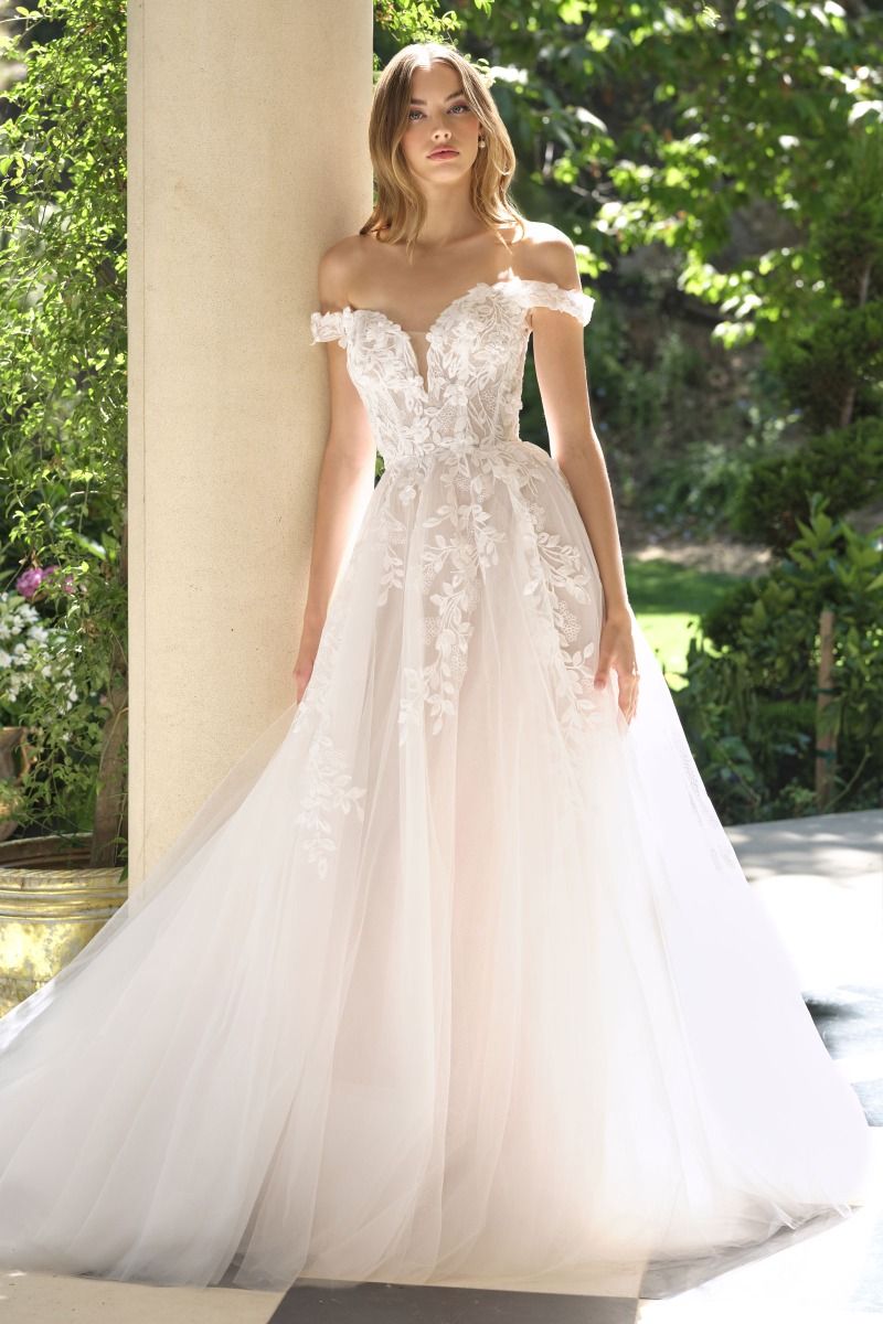 sheer off the shoulder wedding dress Dress Off-The-Shoulder Neckline And A Sheer, Lace-Appliqued Bodice –  Tux-USA®