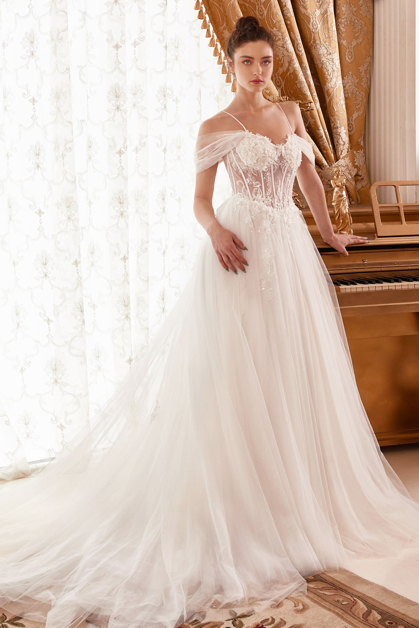 Layered Tulle A-Line Bridal Gown With Corset Bodice 8 / Off White Layered Tulle A-Line Bridal Gown With Corset Bodice 8 / Off White