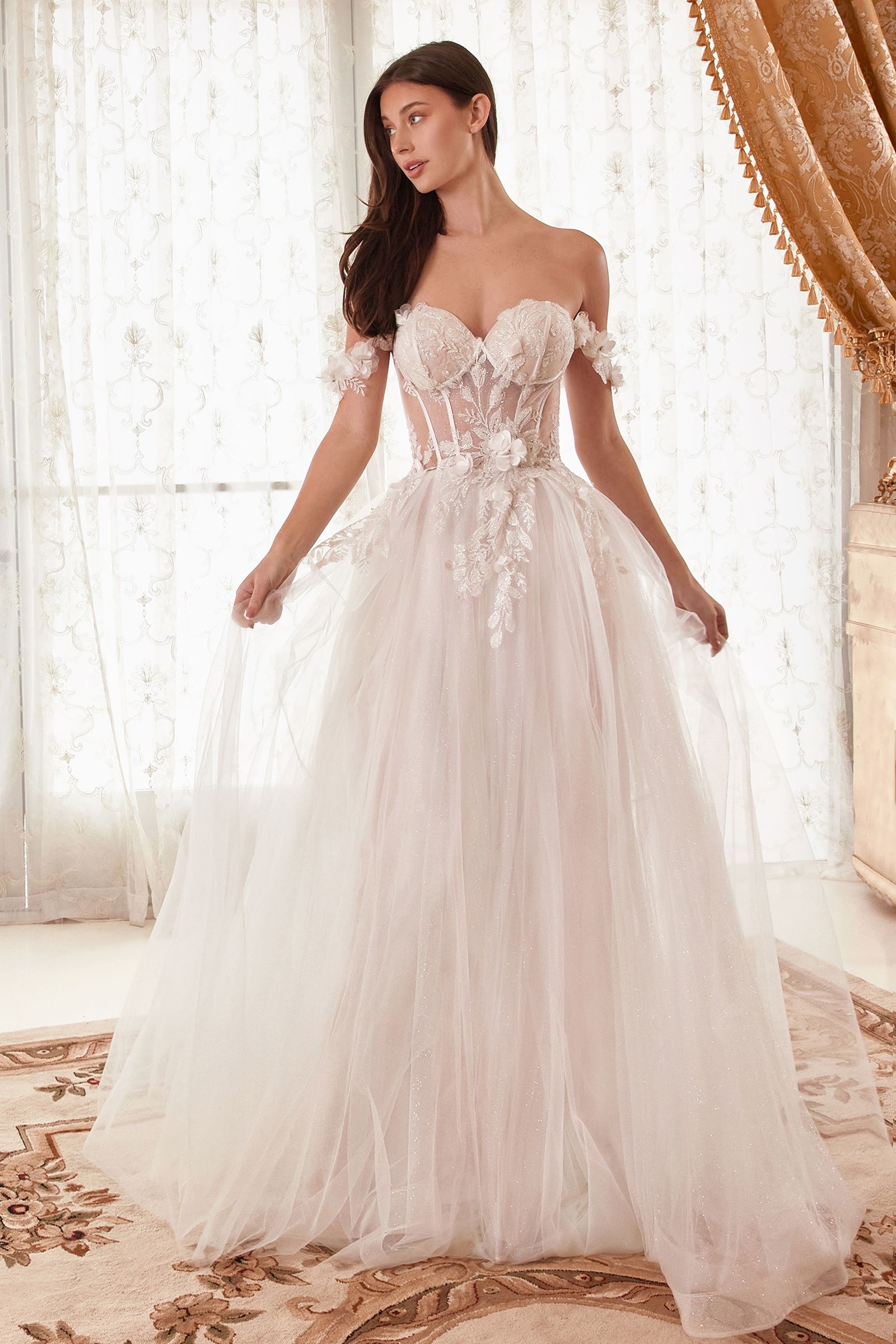 Plus Size Off-the-Shoulder Organza A-Line Wedding Dress