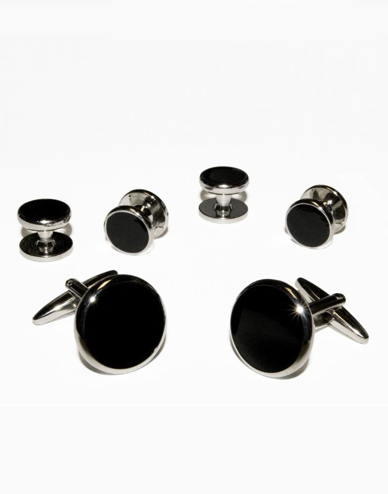 Black Circular Onyx with Gold or Silver Trim Studs and