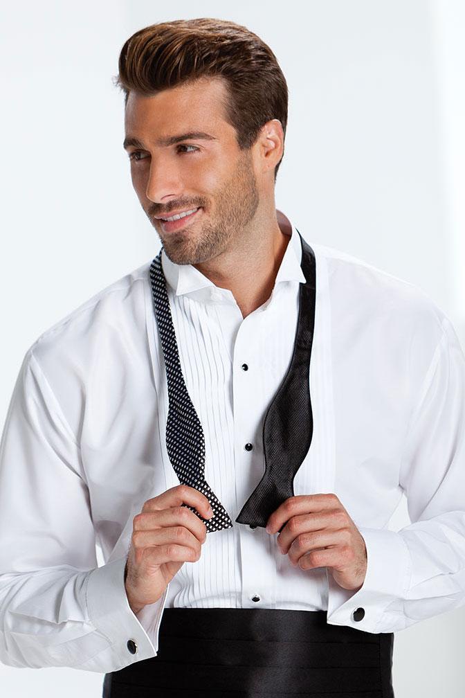 Dante White Pleated Wingtip Tuxedo Classic Fit Shirt - XS /
