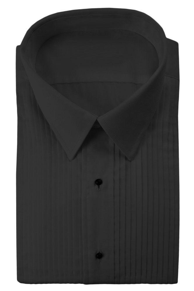 Enzo Black Pleated Laydown Tuxedo Classic Fit Shirt - XS /