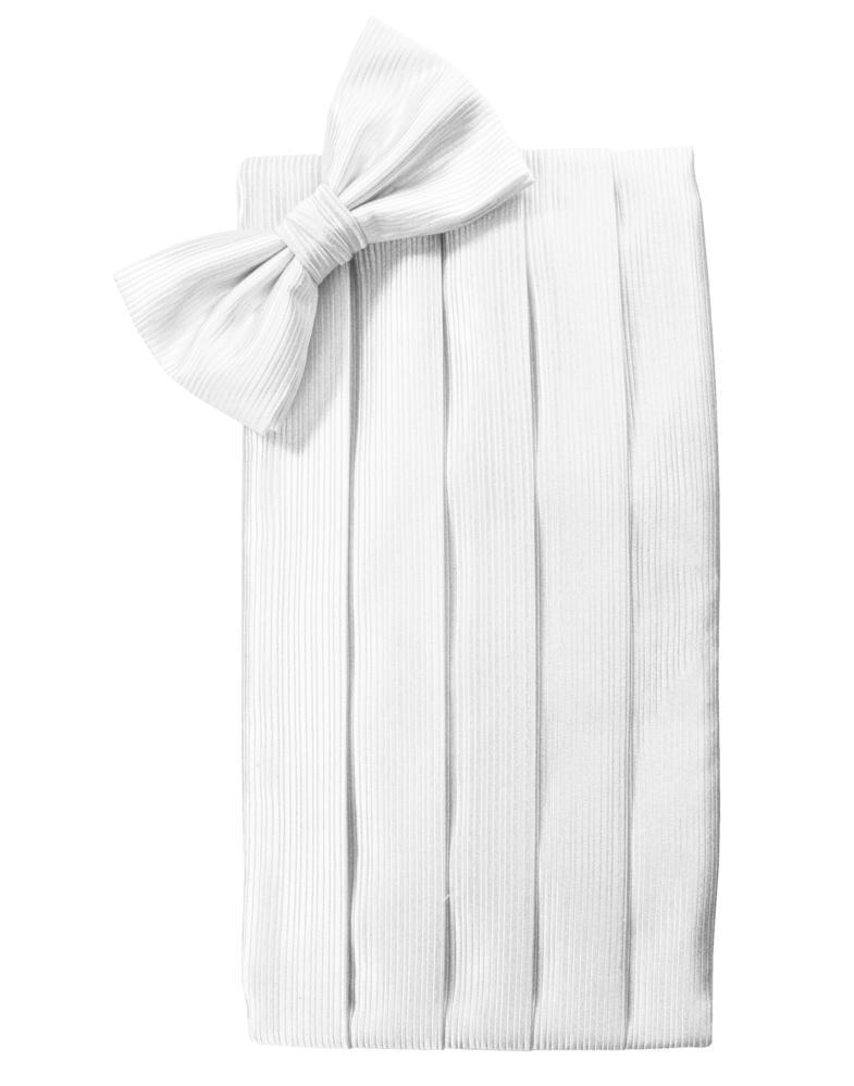 Faille Silk Cummerbund & Bow Tie Set - White - Faja