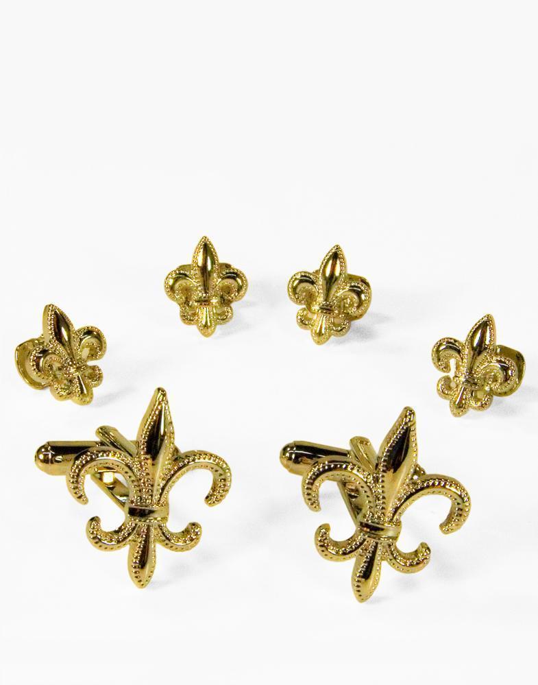 Fleur de Lis Gold or Silver Studs and Cufflinks Set
