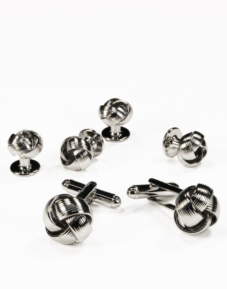 Gold or Silver Loveknots Studs and Cufflinks Set - Silver -