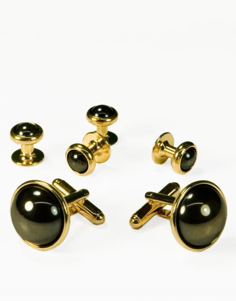 Hematite Dome with Gold or Silver Trim Studs and Cufflinks