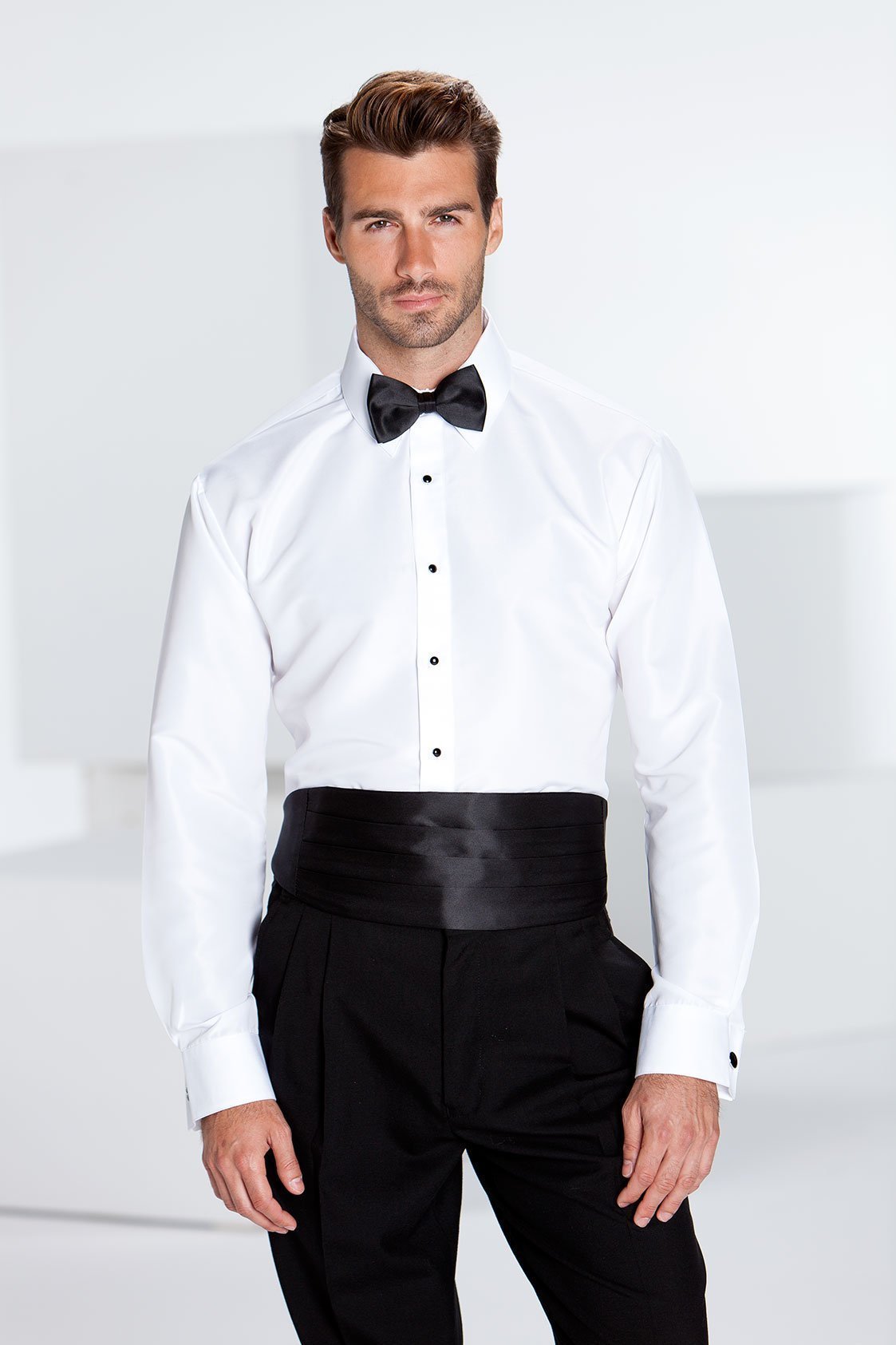 Closeout Black Laydown Tuxedo Shirt Pleated Front