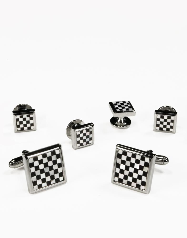 Mother of Pearl Checkerboard with Gold or Silver Trim Studs