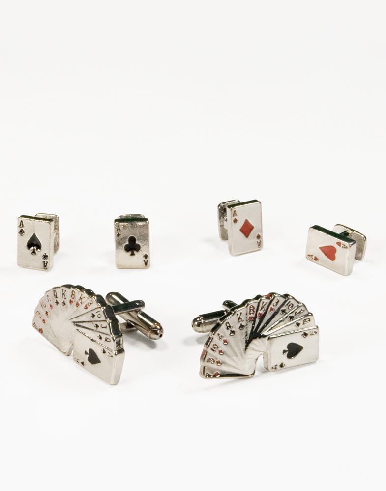 Casino Cards Gold Studs and Cufflinks Set
