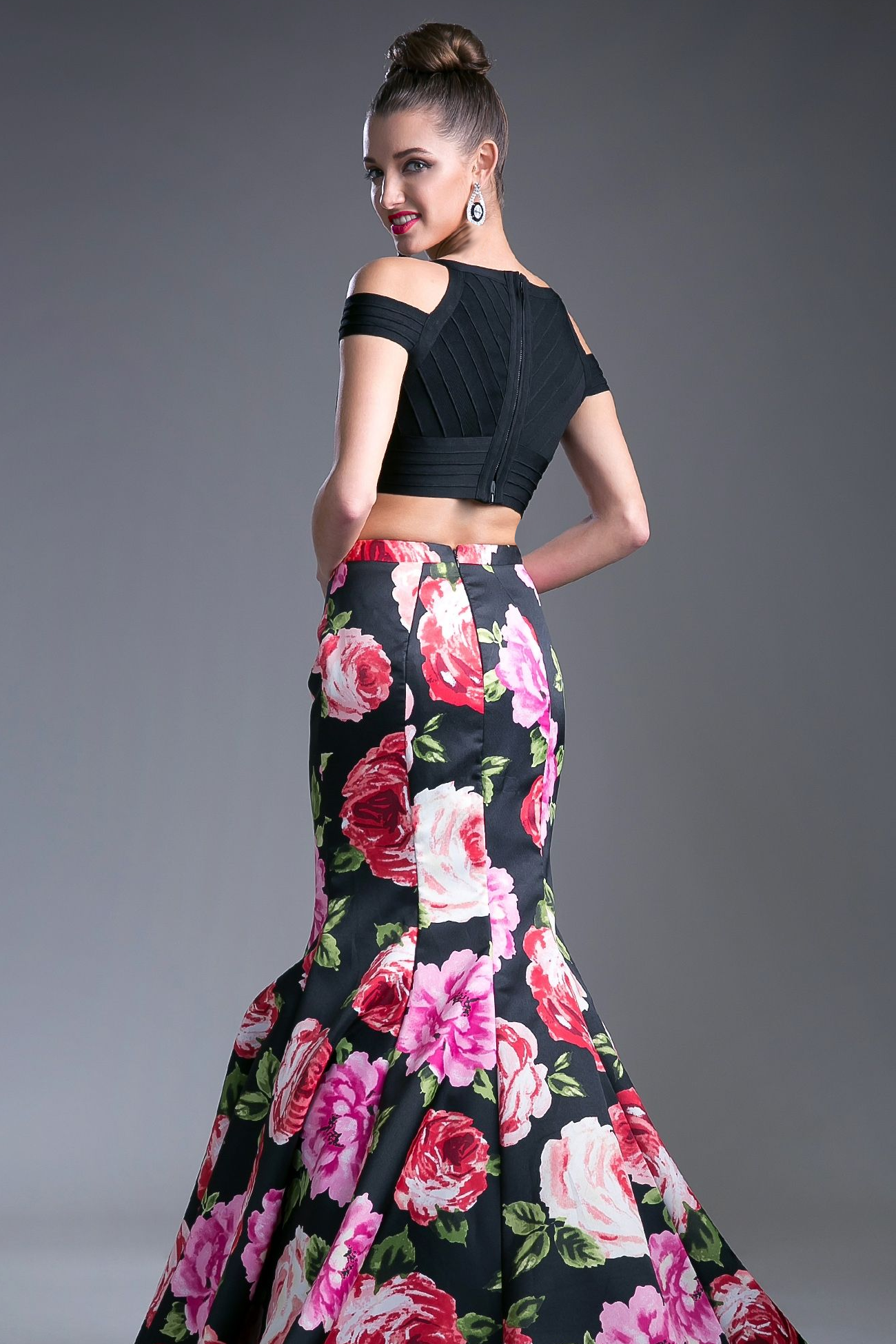 Cap Sleeve Dress with Floral Skirt