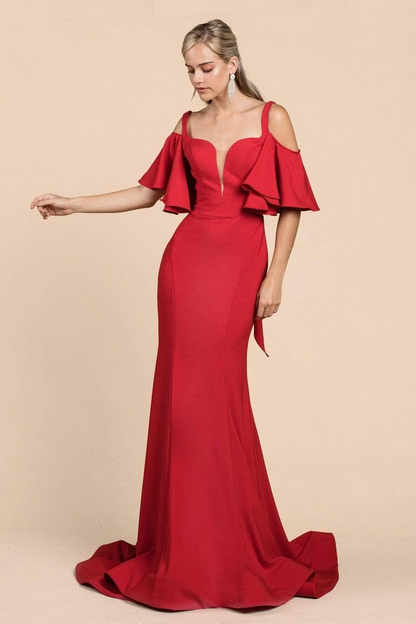 Long Square Neckline Evening Gown