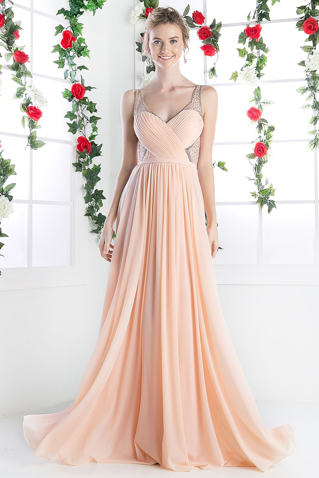 A-line Stretch Nesh Gown With Illusion Bodice