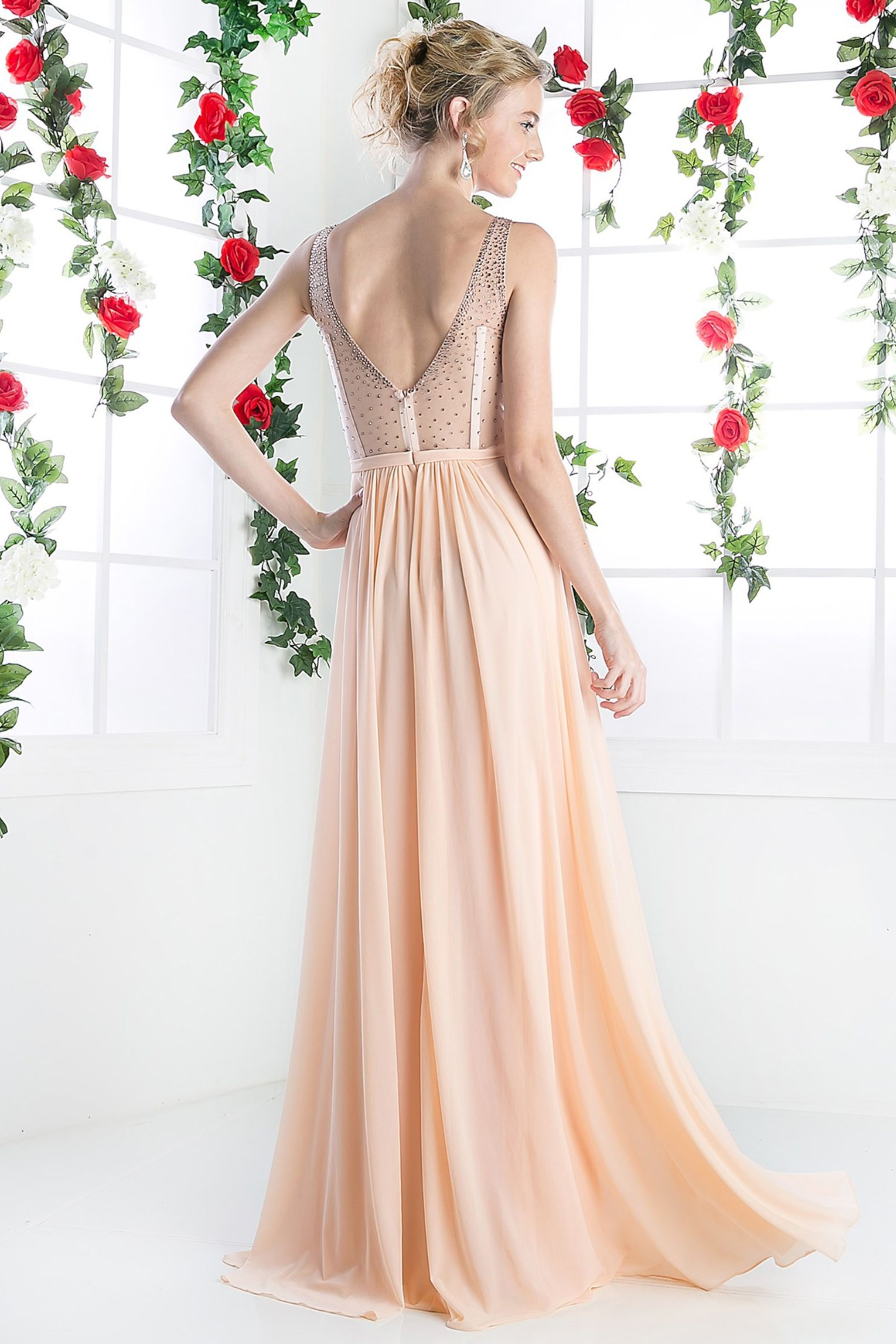 A-line Stretch Nesh Gown With Illusion Bodice