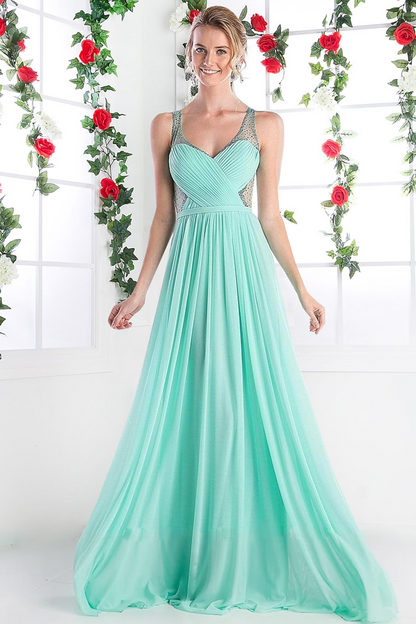 A-line Stretch Nesh Gown With Illusion Bodice