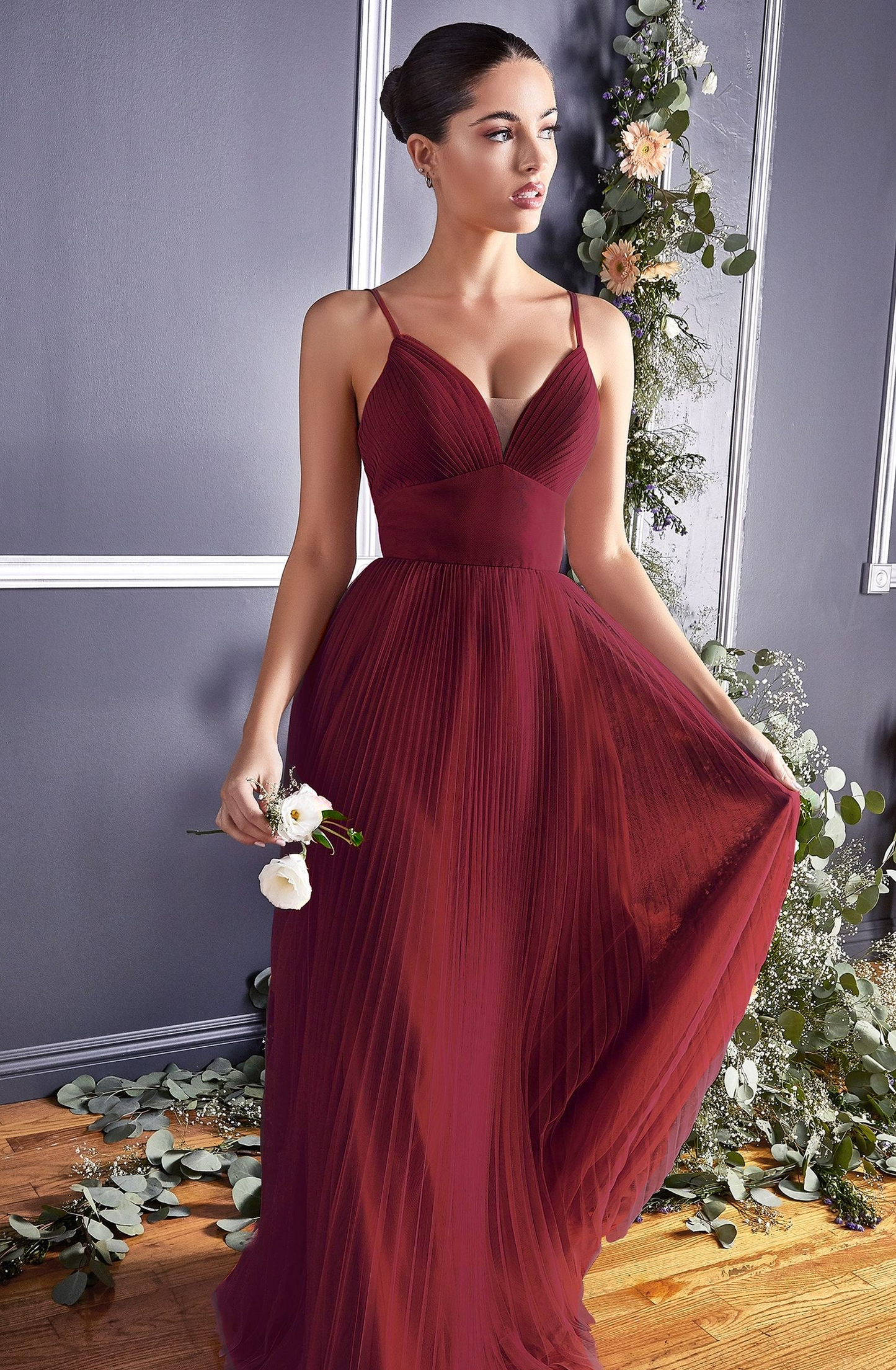 A-Line Tulle Dress With Gathered Sweetheart Neckline And Pleated Finish