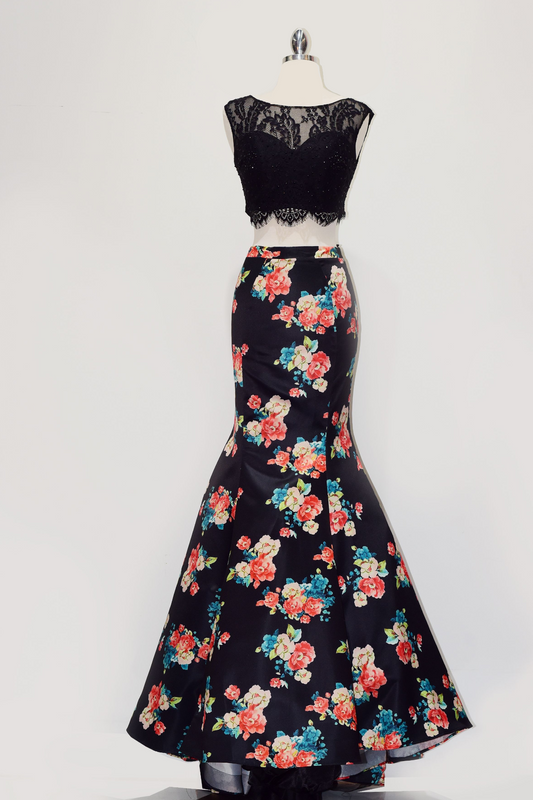 Two-Pieces Dress with Floral Print Skirt