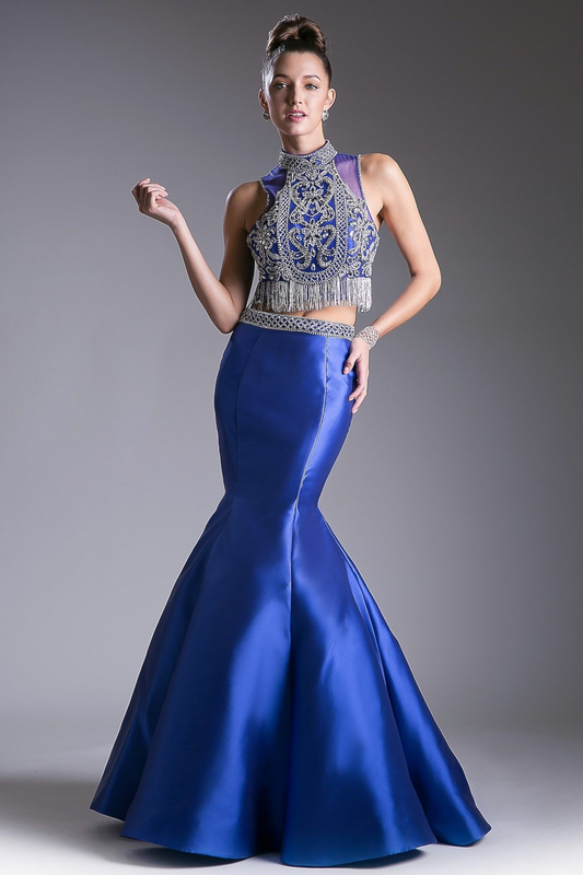 Beaded Bodice 2 Piece Mermaid Gown