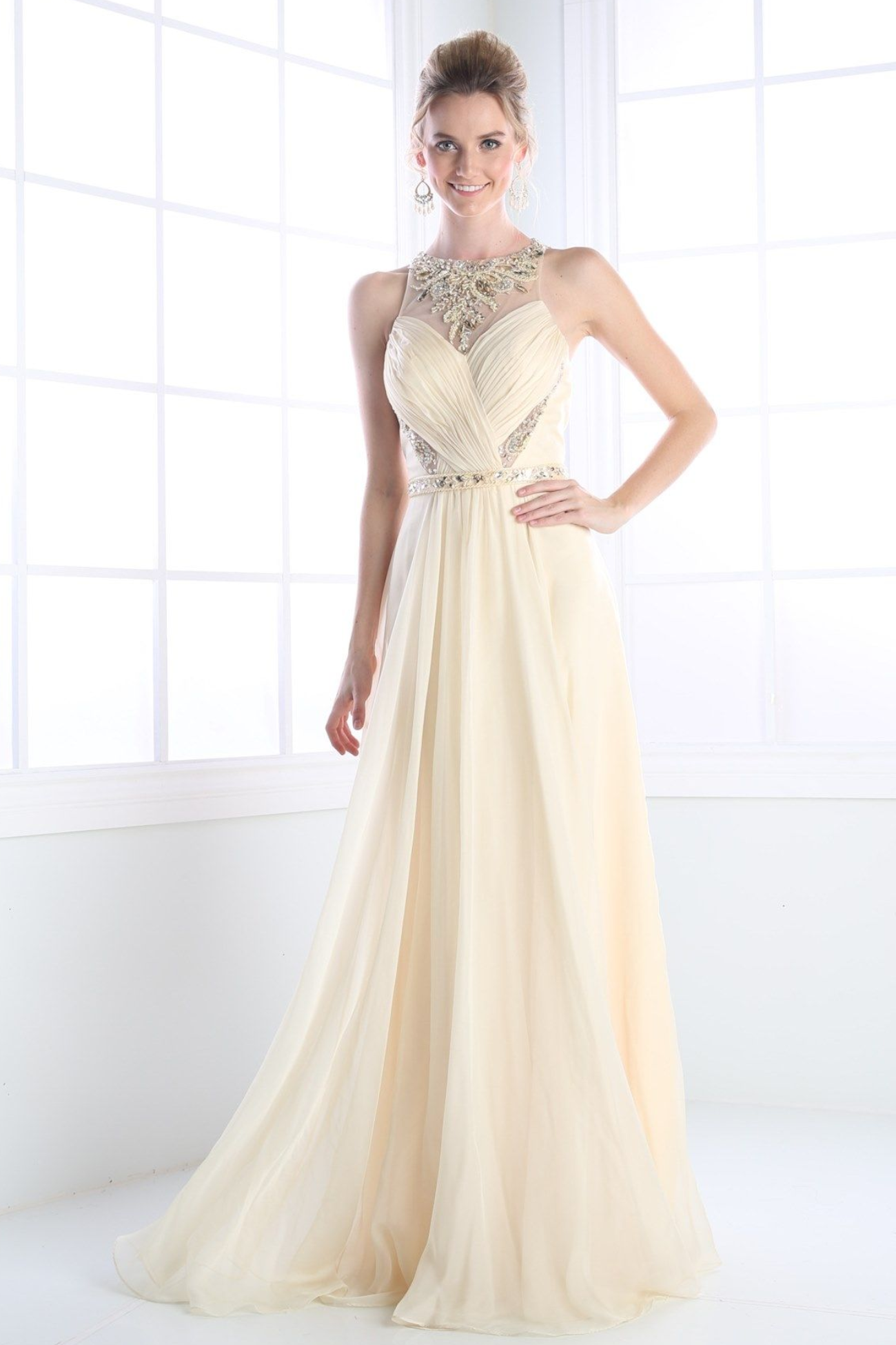 A-Line Gown with Delicate Jewel Neckline