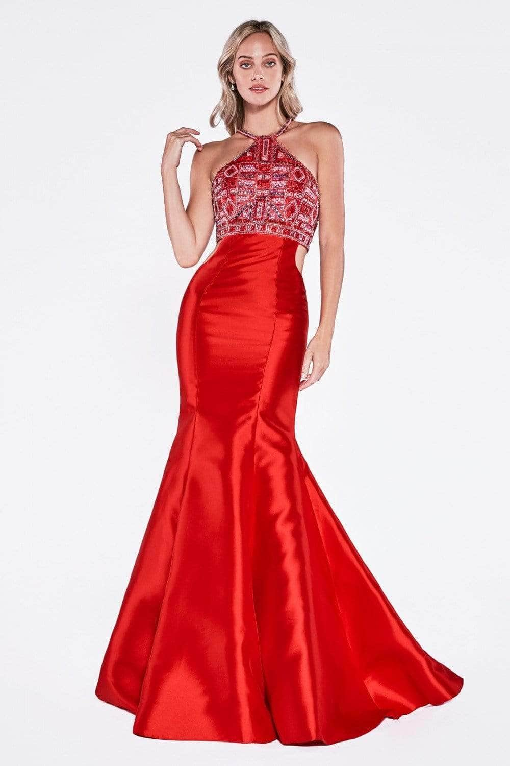 Fitted Mermaid Mikado Gown with Beaded Halter Neckline