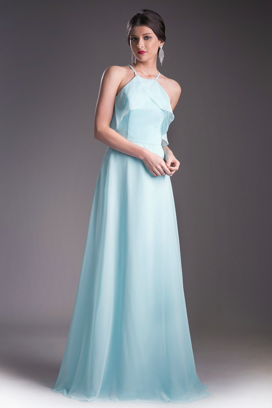 Soft Chiffon Gown with a Halter Neckline