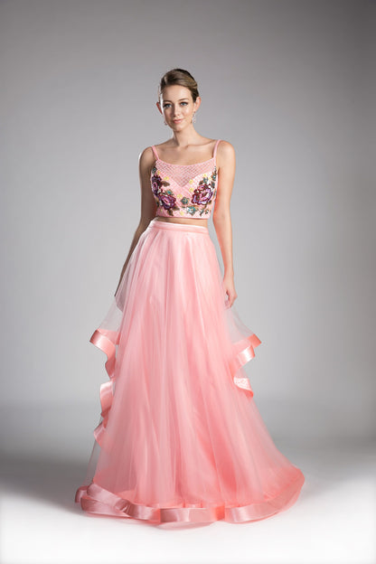 Beaded 2 Piece Tulle Gown