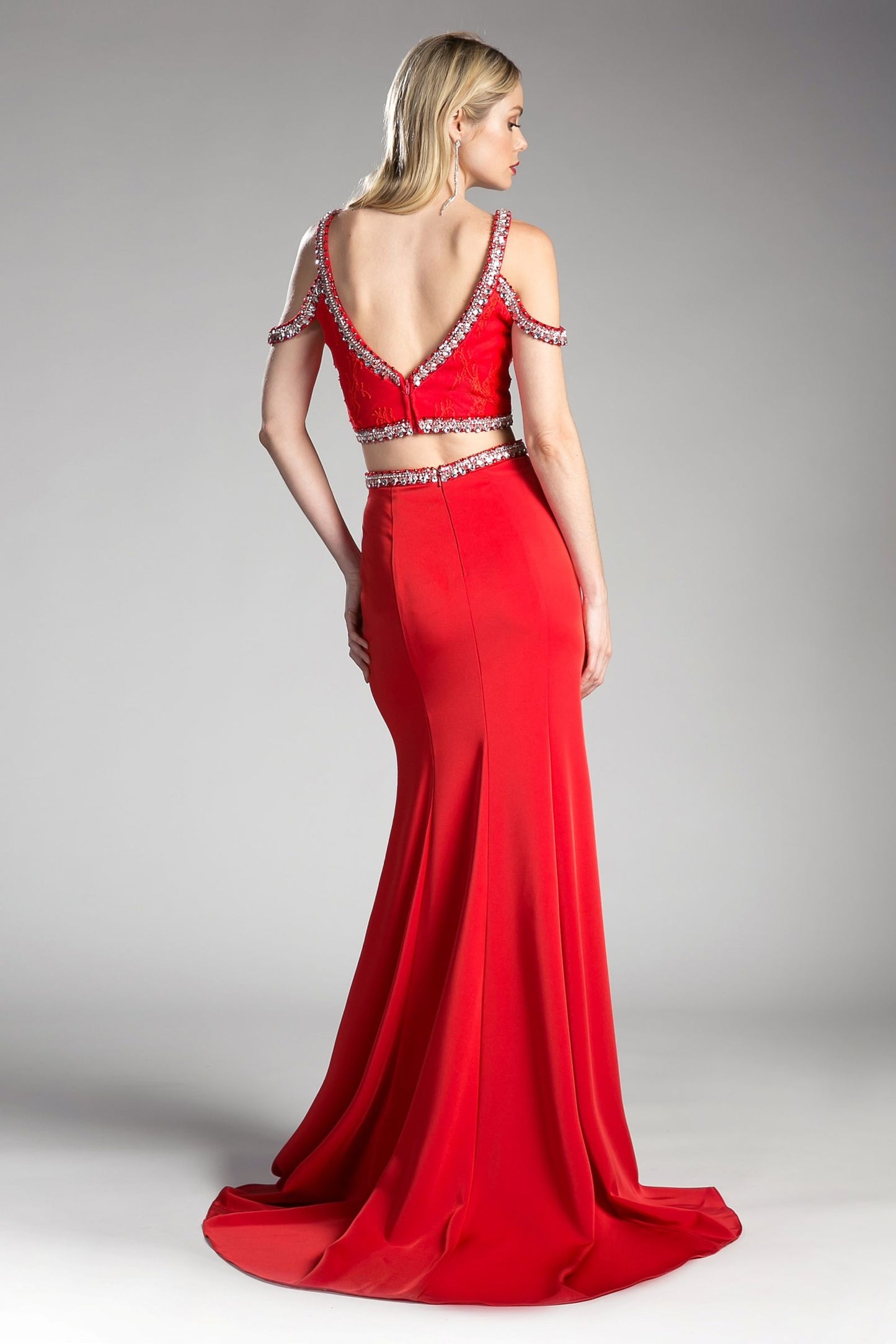 Two Piece Fitted Gown with Stretch Jersey and Beaded Details