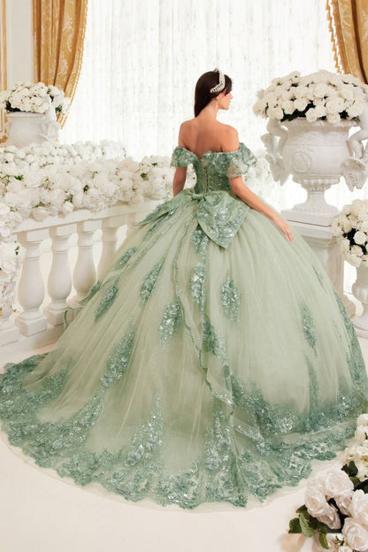 Floral Off The Shoulder Quince Ball Gown