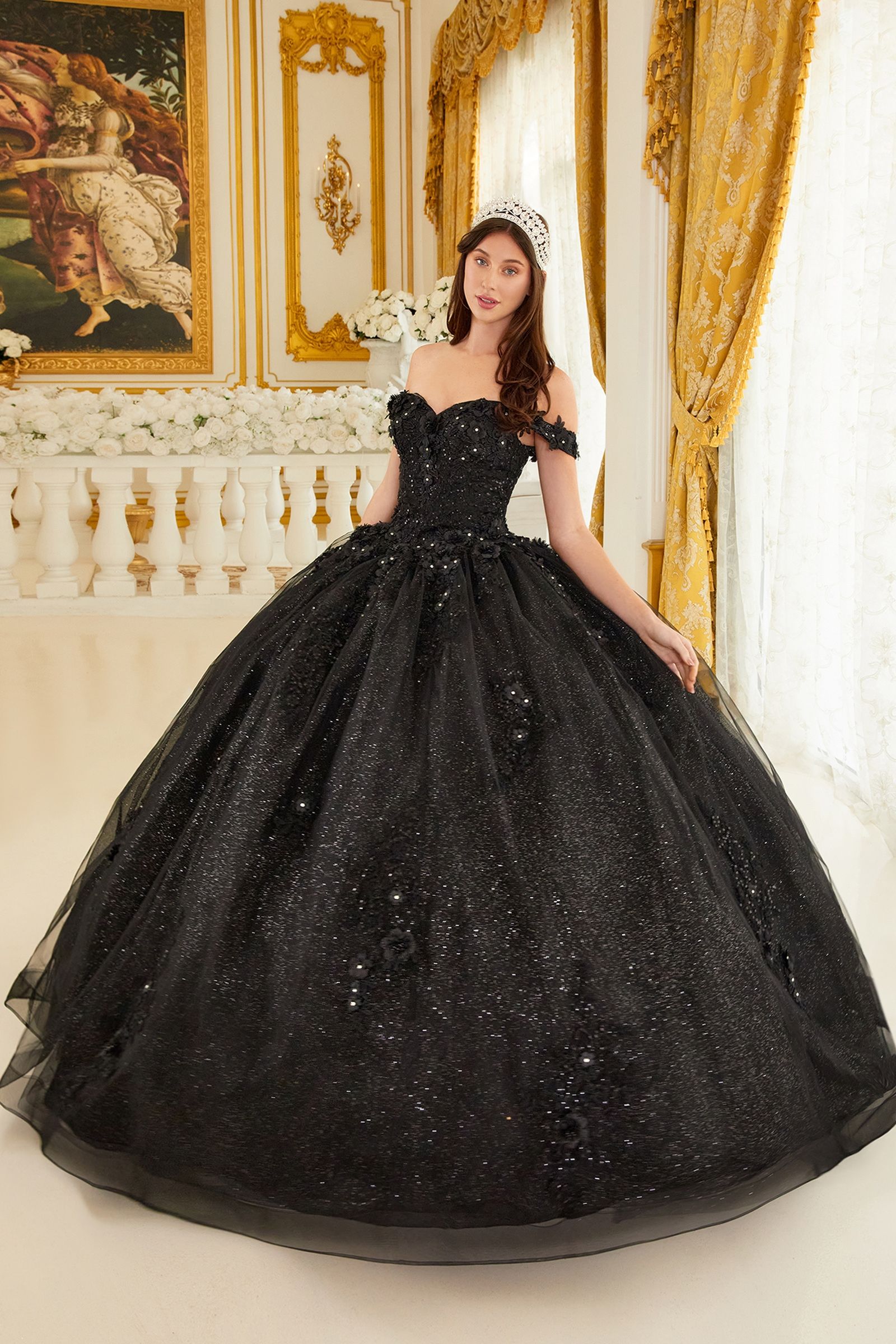 Off The Shoulder Floral Quince Ball Gown  Tux-USA