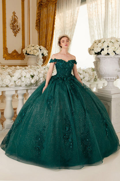 Off The Shoulder Floral Quince Ball Gown