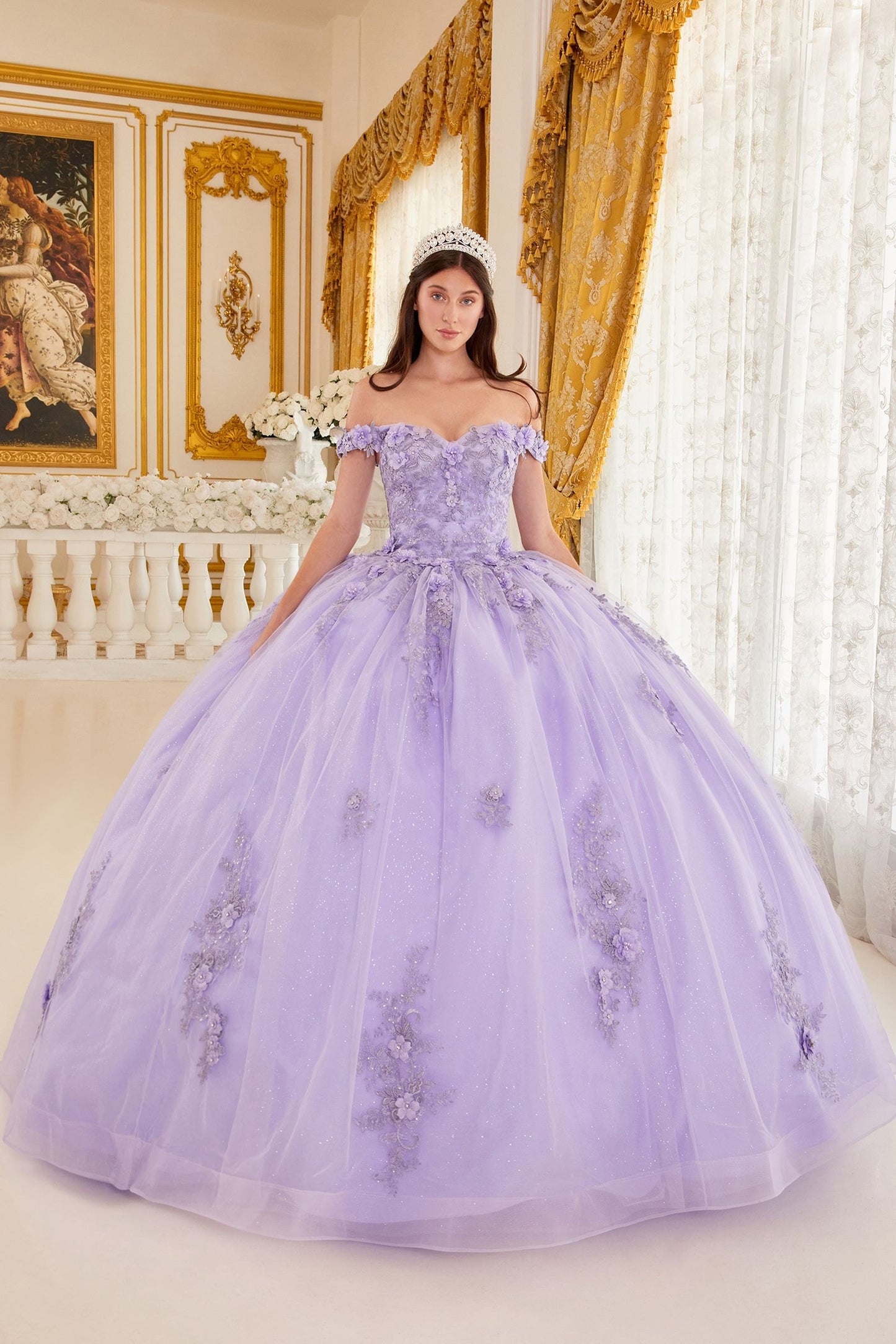 Off The Shoulder Floral Quince Ball Gown