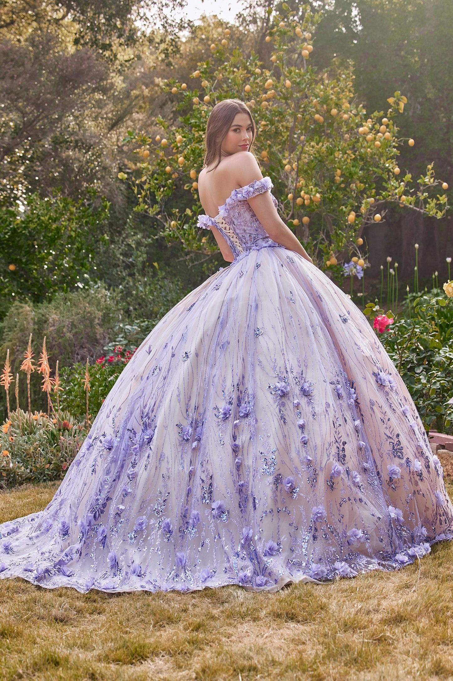 Off The Shoulder Quinceanera Floral Ball Gown