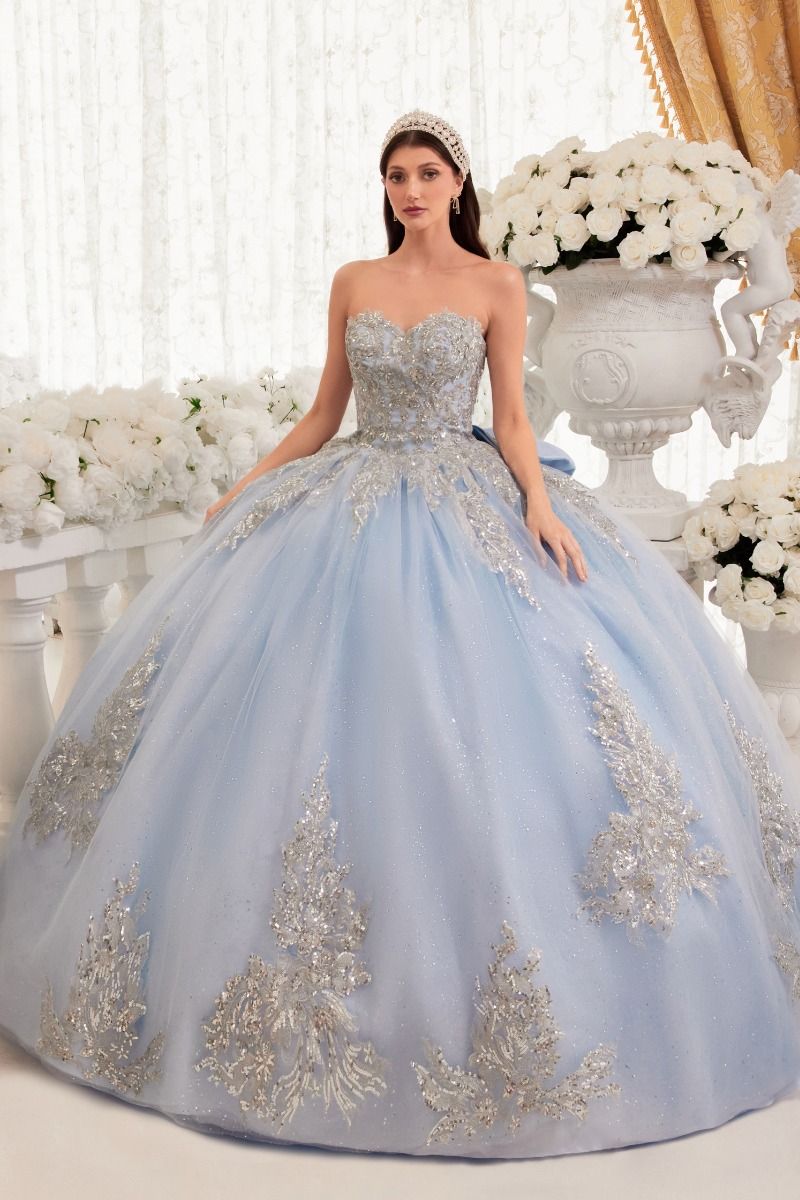 Strapless Layered Ball Gown With Bow Detail