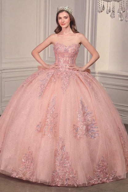 Strapless Layered Ball Gown With Bow Detail