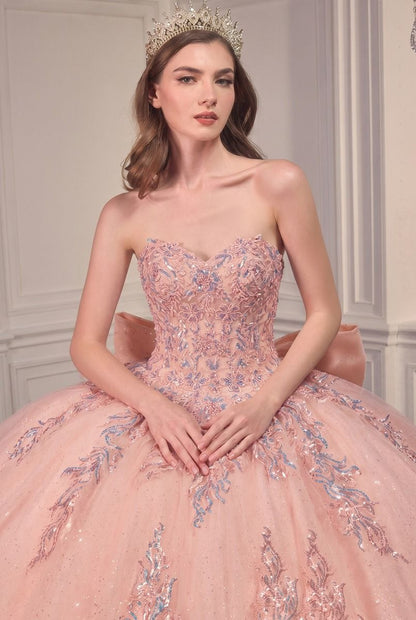 Strapless Layered Ball Gown With Bow Detail