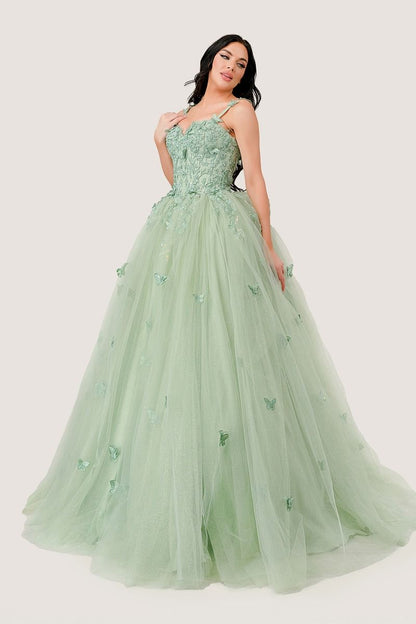 Sage Layered Tulle Ball Gown