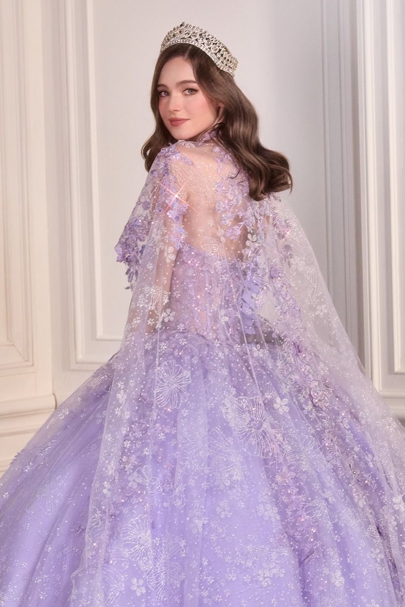 Floral Quinceanera Ball Gown With Cape