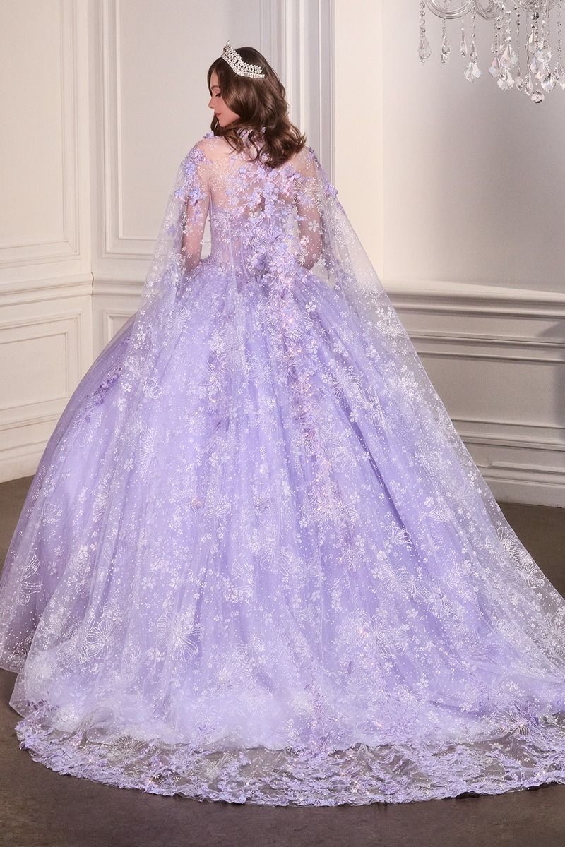 Floral Quinceanera Ball Gown With Cape
