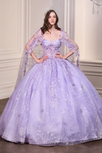 Floral Quinceanera Ball Gown With Cape