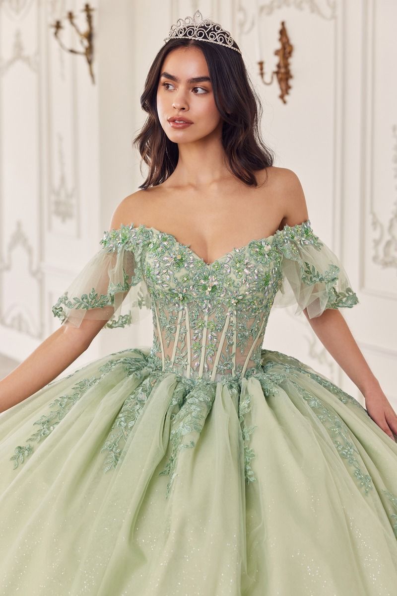 Off The Shoulder Flutter Sleeve Ball Gown