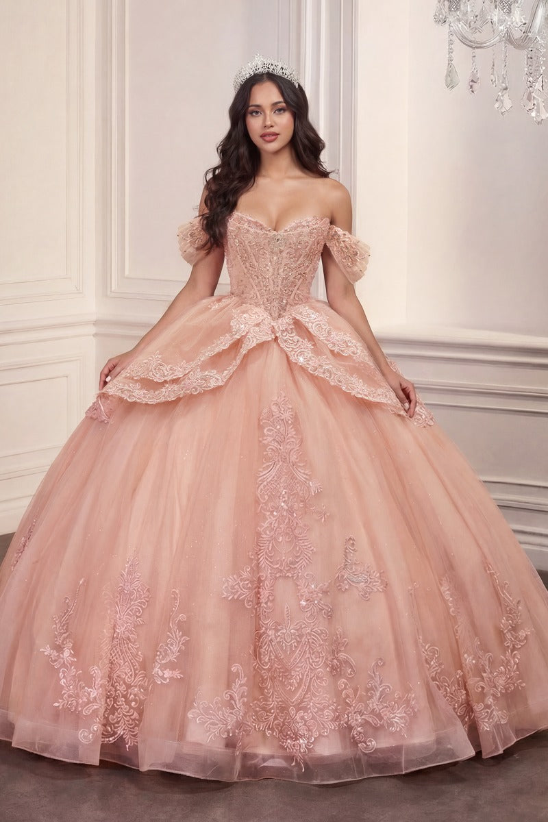 Embellished Sweetheart Ball Gown | Glitter Tulle Illusion Corset Quinceañera Dress