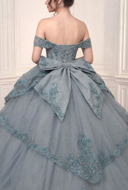 Embellished Sweetheart Ball Gown | Glitter Tulle Illusion Corset Quinceañera Dress