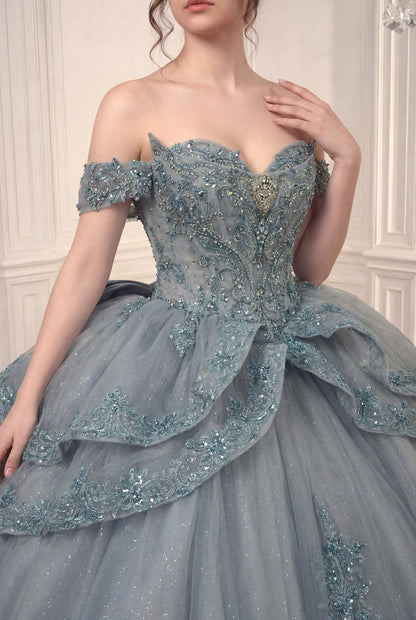 Embellished Sweetheart Ball Gown | Glitter Tulle Illusion Corset Quinceañera Dress