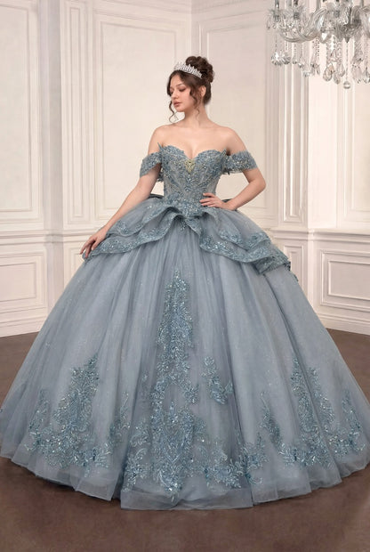 Embellished Sweetheart Ball Gown | Glitter Tulle Illusion Corset Quinceañera Dress