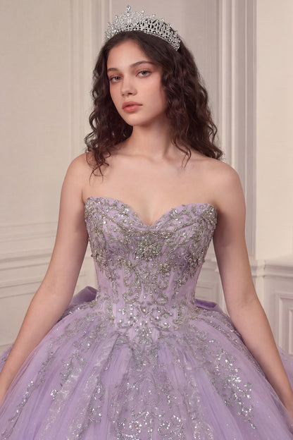 Regal Sweetheart Off-shoulder Ball Gown Quinceañera Dress With Crystal Corset & Glitter Tulle Skirt